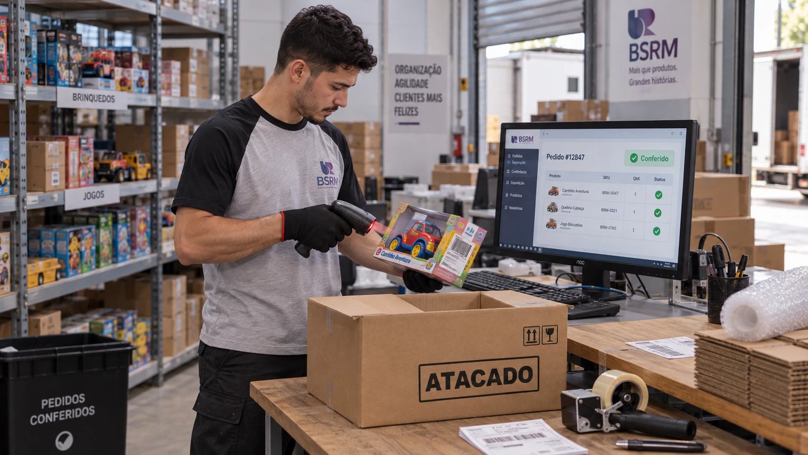 Equipe de logística separando pedidos